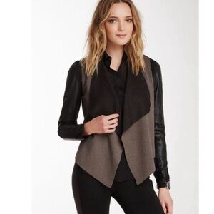 STELLA & JAMIE Rio open jacket waterfall cut leather crochet accents sz S EUC